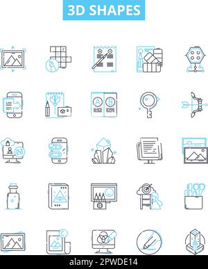 Symbole für vektorlinien für 3D-Formen festgelegt. Polyeder, Würfel, Pyramide, Quader, Tetraeder, Achtaheder, Prismendarstellung umreißt Konzeptsymbole und -Zeichen Stock Vektor