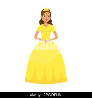 Junge Prinzessin, orientalisch in gelbem Kleid, Cartoon-Vektorbild. Elegante märchenhafte Frauen in farbigen Kostümen und Kleidern Stock Vektor