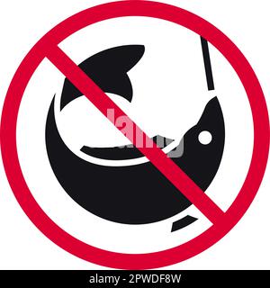 Schild „kein Fischen verboten“, moderner Rundaufkleber „verboten“, Vektorbild Stock Vektor