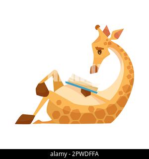 Süße Giraffen-Cartoon-Figur, die Vektorbilder liest Stock Vektor