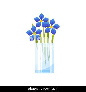 Dunkelblaue Blumen in Glasvase Vektordarstellung Stock Vektor