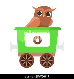 Buchstabe O, Eule. Niedliches Tier in farbenfroher alphabetischer Bahn. Vektordarstellung von Lernspielzeug für Vorschulkinder. Cartoon-Tiere sitzen hier Stock Vektor