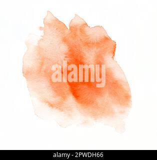 Zeichnen Sie mit der Hand Aquarell Rosa Spritzer, farbige Pinselfarbe, gemalte Striche, Punkt, Hintergrund für Text isoliert auf weißem Hintergrund Stockfoto