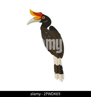 Calao oder Hornvogel und tropischer leuchtender Vogel Stock Vektor