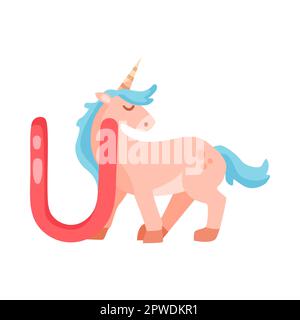 Einhorn-Zeichen mit alphabetischem U-Vektor Stock Vektor