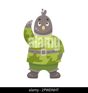 Süße Taubenfigur im Tarnkarikaturenbild Stock Vektor