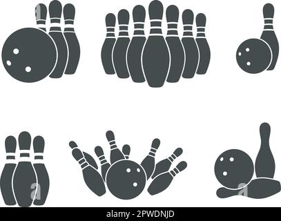 Bowling Pins Silhouette, Bowling Ball Silhouette, Bowling Kegel SVG Stock Vektor