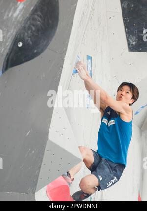 Seoul, Südkorea. 30. April 2023. Daiki Sano (JPN), 30. April 2023 - Sport Climbing : Felskletterqualifikation der Herren während der IFSC Climbing World Cup Seoul 2023 im Jungnang Sport Climbing Stadium in Seoul, Südkorea. Kredit: Lee Jae-Won/AFLO/Alamy Live News Stockfoto