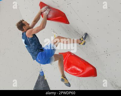 Seoul, Südkorea. 30. April 2023. Michael Piccolruaz (ITA), 30. April 2023 - Sport Climbing : Felsklettern für Männer während der IFSC Climbing World Cup Seoul 2023 im Jungnang Sport Climbing Stadium in Seoul, Südkorea. Kredit: Lee Jae-Won/AFLO/Alamy Live News Stockfoto