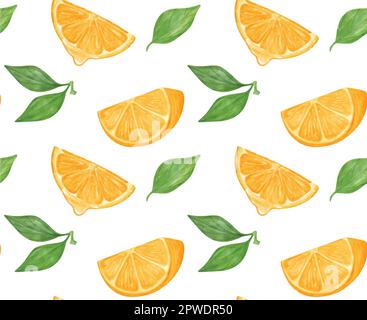 Muster nahtloser Hintergrund Aquarell frische Scheibe orangefarbene Frucht Handzeichnung isoliert auf weißem Hintergrund Stock Vektor