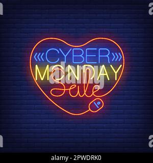 Cyber Monday Sale Neon Text im Herzen Stock Vektor