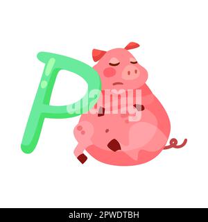 Pig-Zeichen mit Buchstabe p-Vektordarstellung Stock Vektor