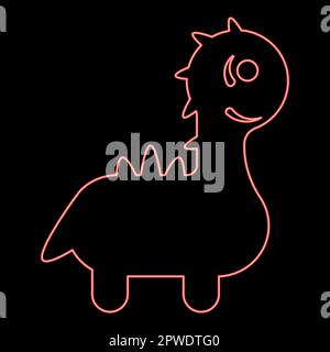 Neon lustiger Drache niedliche Figur Dinosaurier Dino rot Vektor Illustration Bild flaches Licht Stock Vektor