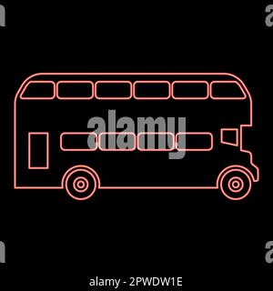 Neon-Doppeldeckerbus London City Transport Doppeldeckerbus Sightseeing rot Vektorbild flaches Licht Stock Vektor