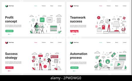 Strategieplanung für Gewinn, Teamarbeit, Prozessautomatisierung setzen Vektordarstellung. Cartoon, winziges Team von Geschäftsleuten, die Daumen hoch halten und Stock Vektor