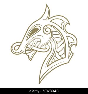 Skandinavisches Wikingerdesign. Drachenkopf im altnordischen keltischen Stil gemalt Stock Vektor