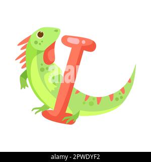 Iguana-Figur mit Buchstabe i-Vektordarstellung Stock Vektor