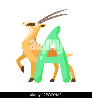 Antilope-Zeichen mit Buchstabe Eine Vektordarstellung Stock Vektor
