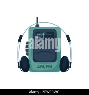 Vektorgrafik von Oldtimer-Radio und Kopfhörern Stock Vektor