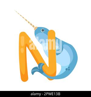 Narwal-Zeichen mit Buchstabe n Vektordarstellung Stock Vektor