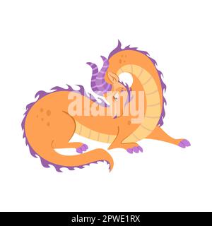 Orangefarbener Drache mit Hörnern, verlogener Zeichentrickfilm Stock Vektor