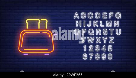 Toaster mit Bread Neon Schild Stock Vektor