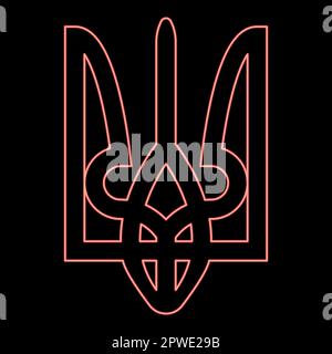 Neon ukraine Wappen Nationallogo Siegel ukrainischer Staat Symbol Schild rot Farbe Vektor Illustration Bild flache Leuchte Stock Vektor