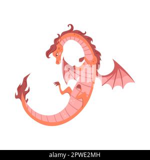 Orangefarbener Drache fliegt in Luft Cartoon Illustration Stock Vektor