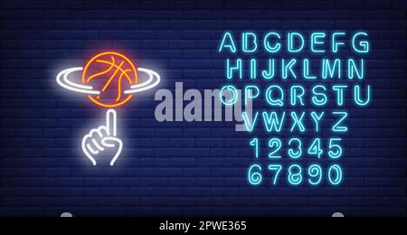 Basketball dreht sich auf Finger Neonschild Stock Vektor