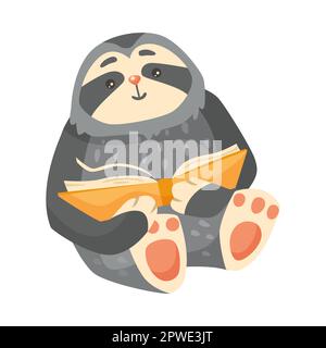 Süßes Faultier-Cartoon-Figur, das Vektorbild liest Stock Vektor