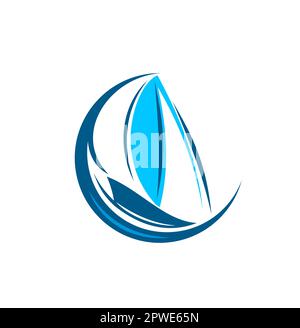 Yachtboot-Symbol, Segelboot- oder Yachtclub und Marine Regatta-Vektorsymbol. Emblem für Yacht und Segel, Seesport oder Bootstour auf dem Meer für y Stock Vektor