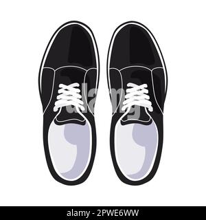Draufsicht der schwarzen und weißen Sneaker für Männer und Frauen mit flachem Vektorbild Stock Vektor