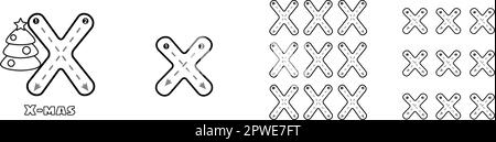 Buchstabe X verfolgt ABC-Alphabet-Arbeitsblatt in Groß- und Kleinschreibung für Kinder englisches Vokabular. Handschriftliche Nachzeichnung Übungsvektordarstellung Stock Vektor