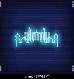 Islamische Moschee Silhouette Neonschild Stock Vektor