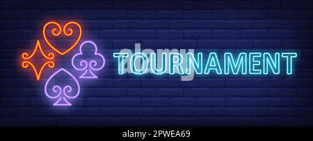 Neontext für Turnier mit Spielkartenanzügen Stock Vektor
