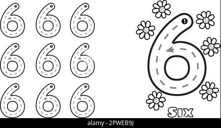 Nr. 6: Arbeitsblatt zum Tracetraining für kinder und Kleinkinder von prek. Handschriftliches Vorschulkindergarten-Tracing-Vektorbild Stock Vektor
