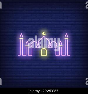 Moschee Gebäude Silhouette Neonschild Stock Vektor