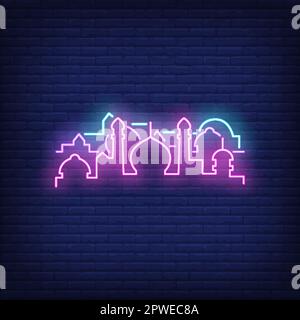 Moschee Silhouette Neonschild Stock Vektor