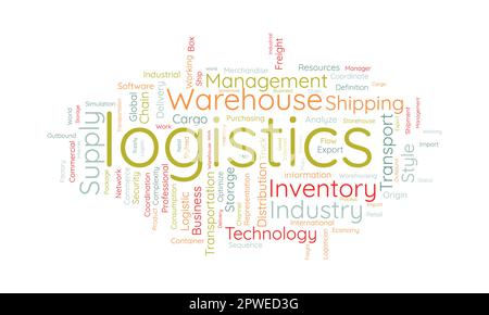 Word Cloud-Hintergrundkonzept für Logistik. Transportgeschäft, Versandvertriebskette der Exportfrachtindustrie. vektordarstellung. Stock Vektor