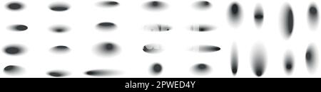 Legen Sie Ellipsenschatten fest. Dunkle ovale Effektsammlung. Radialer Farbverlauf. Isolierte Darstellung des Flachvektors Stock Vektor