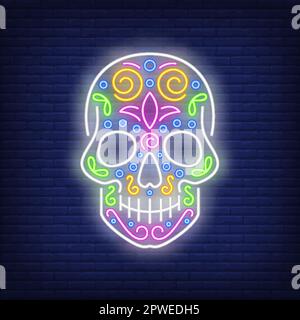 Sugar-Schädel-Neon-Zeichen Stock Vektor