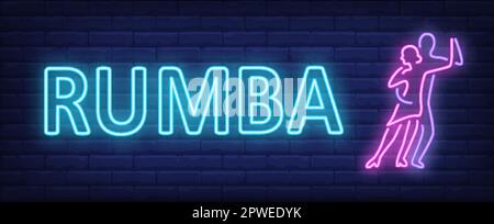 Rumba-Neontext mit zwei Tänzern Stock Vektor