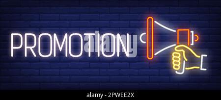 Promotion Neon Text mit Handlautsprecher Stock Vektor