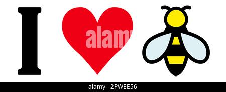 Logo für Bienen mit einem einfachen I-Heart-Symbol Stock Vektor