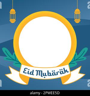 Twibbon Template Design Ramadan und Eid Mubarak Flat Vector Illustration. Stock Vektor