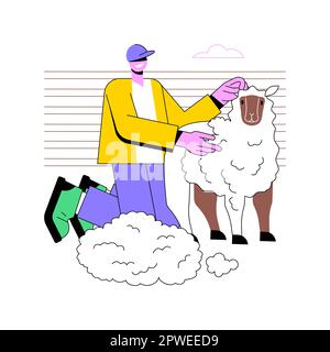 Isolierte Cartoon-Vektordarstellungen aus der Schafwollproduktion. Junglandwirte, die Schafwolle im landwirtschaftlichen Betrieb herstellen, Agrarindustrie, Agrarindustrie, Vektorgrafiken für den sekundären Produktionssektor. Stock Vektor