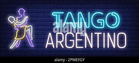 Tango Argentino Neon Text mit elegantem Paar Tanz Stock Vektor