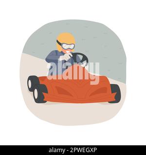 Kart-isolierte Cartoon-Vektordarstellung. Teenager mit Spezialausrüstung für Rennstrecken, Extremsport, aktiven Lifestyle, Profi-Fahrer, Kart-Rennschule, Schnell steuernder Vektor-Cartoon. Stock Vektor