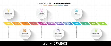 Infografik-Design mit Zeitleiste für 12 Monate und 6 Schritten Stock Vektor