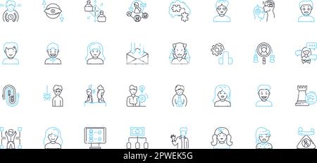 Lineare Symbole für kritisches Denken gesetzt. Analyse, Argumentation, Bewertung, Reflexion, Logik, Rationalität, Interpretationslinienvektor und Konzeptzeichen Stock Vektor